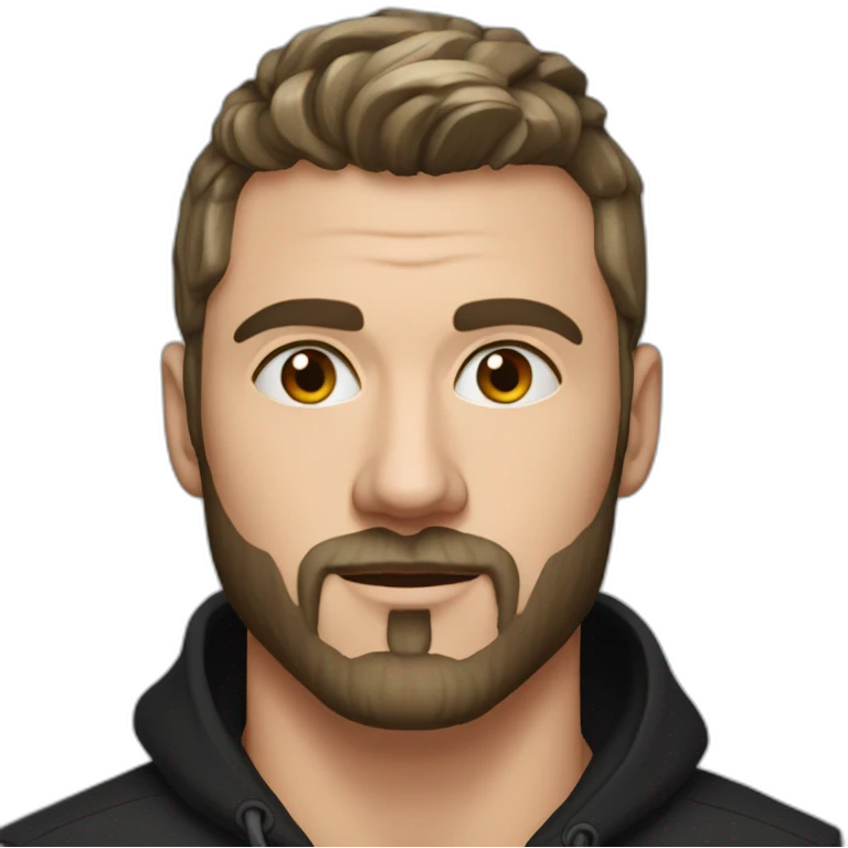 Russian 💪 man aged 30 wearing gold chain with black buzz hair and short beard emoji