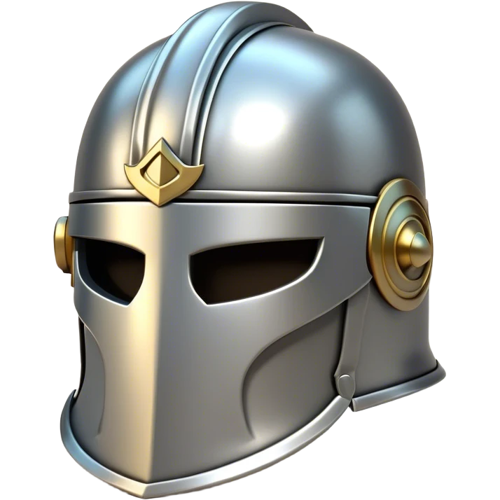 Clash of Clans aesthetic: Cinematic Playful Steel Helm Emoji, rendered in a 3D vector-style similar to standard emojis with minimal shading and bold, simplified shapes. A compact, isometric helmet crafted of shining steel with intricate engravings and a protective visor, softly glowing with a noble warrior charm. Simplified yet unmistakably iconic, highly detailed and consistent, glowing with a soft radiant gleam and high polish. Stylized with a touch of chivalric tradition and a soft glowing outline, capturing the essence of a stalwart battle helm with a friendly, playful manner! emoji