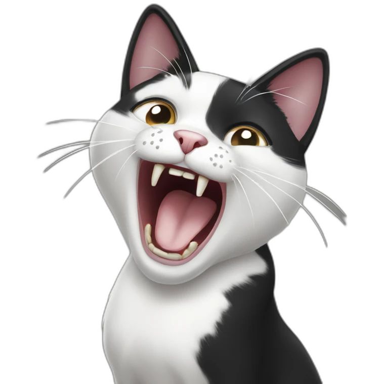 Black and white cat screaming for food emoji