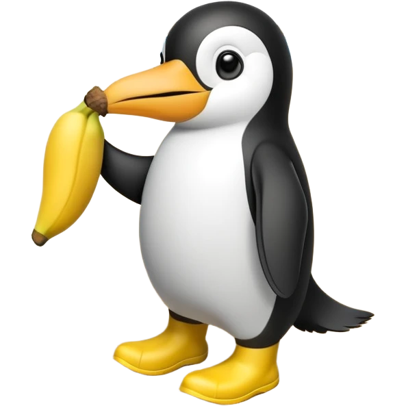 Penguin in boots eating a banana on the beach emoji