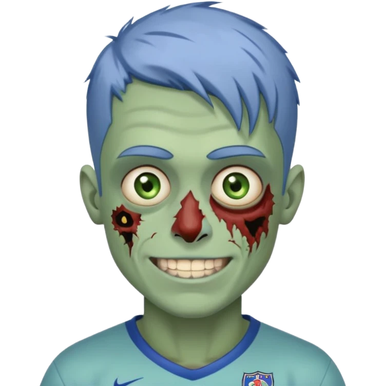 я мужчина, цвет волос пепельно синий, стрижка как у футболиста Yamal сделай меня в стиле зомби и ещё сделай с Улыбкой крутой emoji