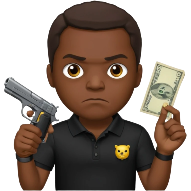 franklin saint from snowfall perhaps holding money and gun but he is mad and with a black polo shirt emoji