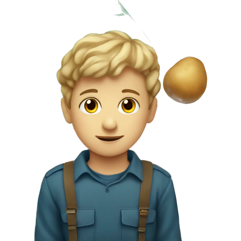 A boy holds a potato against the background of the Belarusian flag emoji