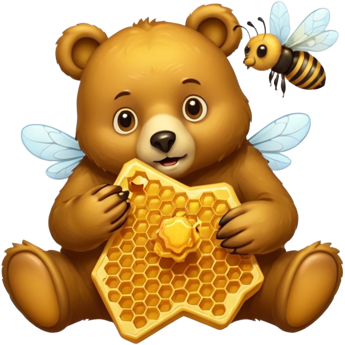 bear eating honeycomb with bees flying around emoji