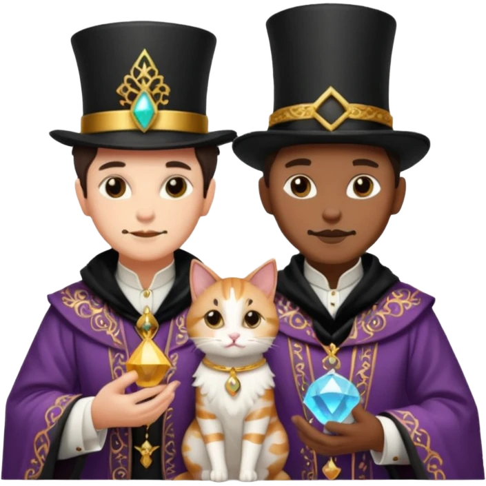 magician couple and their pet cat emoji