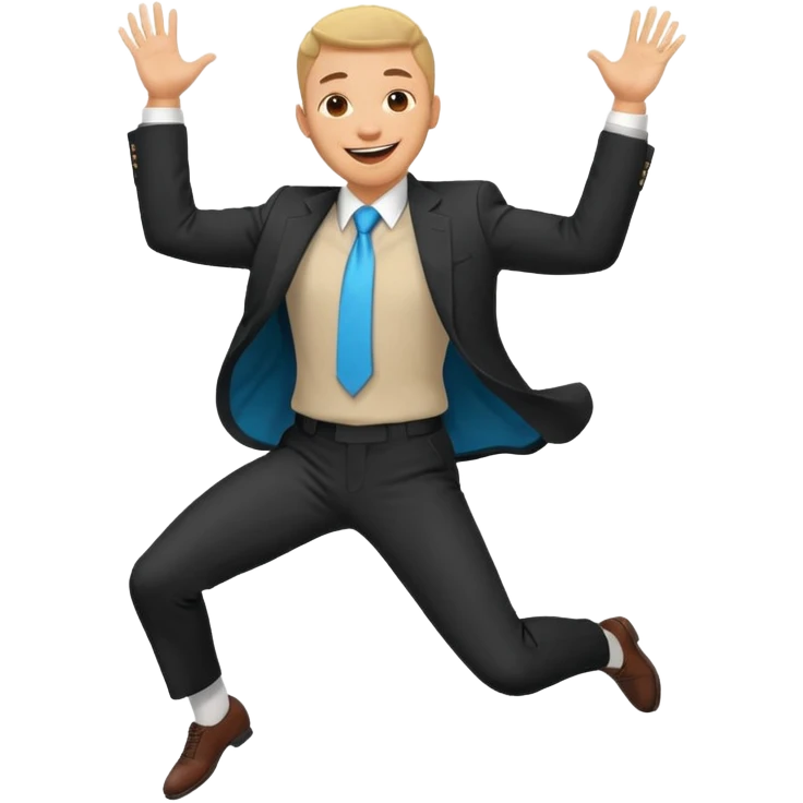 a man in a formal suit jumps with joy emoji