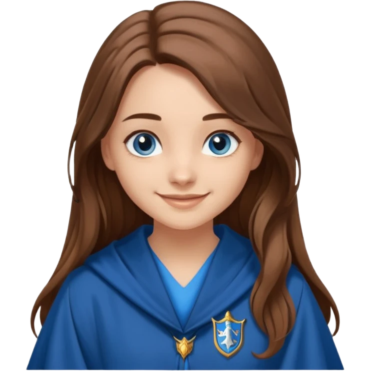 gorgeous Girl with light skin, blue eyes, long brown hair, wears a ravenclaw robes  emoji