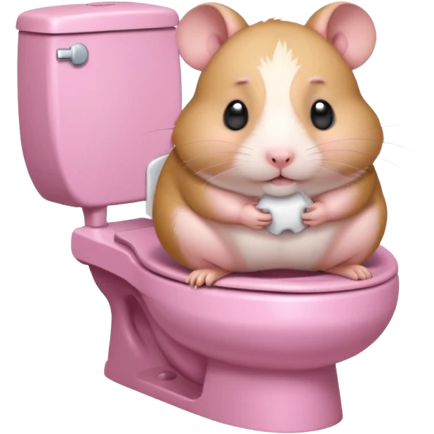 Cute chubby cartoon-style hamster sitting on toilet pooping looking as if he had an accident emoji