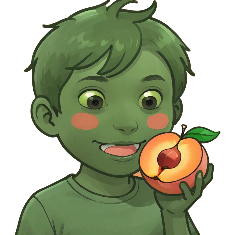 Cute boy holding a juicy peach emoji