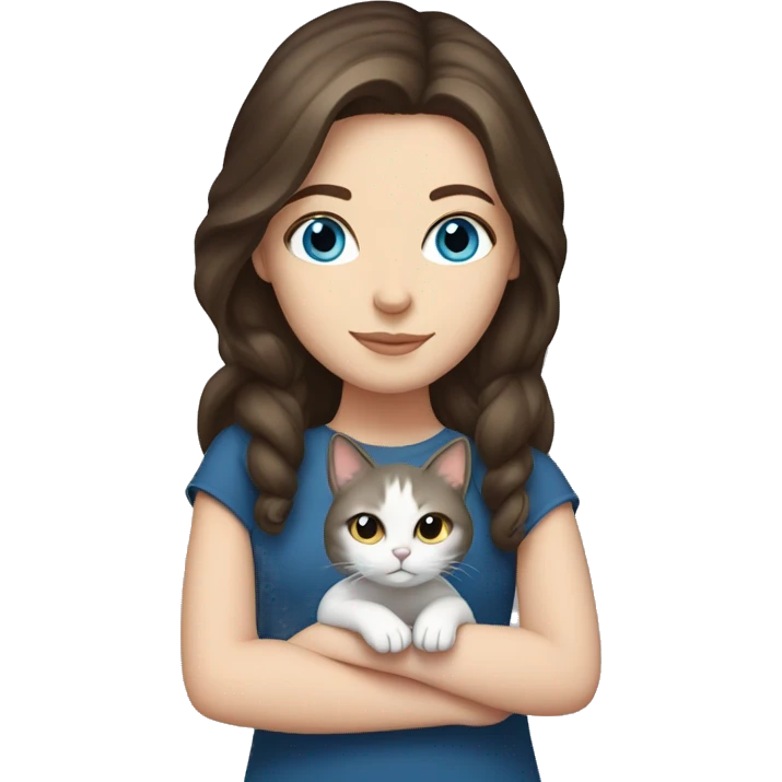 Brunette white girl with blue eyes holding a cat  emoji