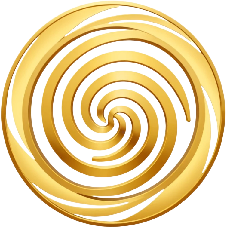 A smooth circular swirl of gold energy lines wrapping around the AYNI Gold logo at the center. Flat vector look, clean edges, and the phrase “AYNI Gold” subtly embedded in the swirl pattern. emoji