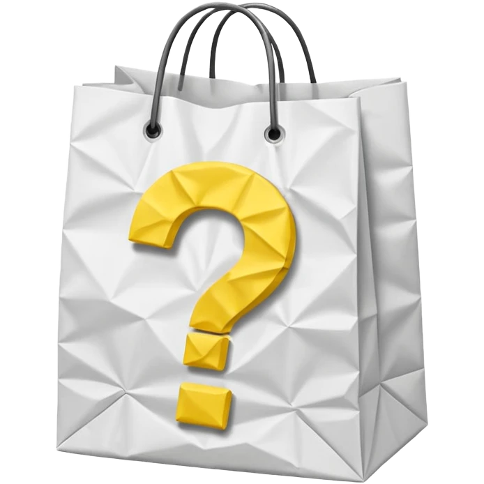 crumbled white goodiebag with yellow questions mark boxes stuffed in it emoji