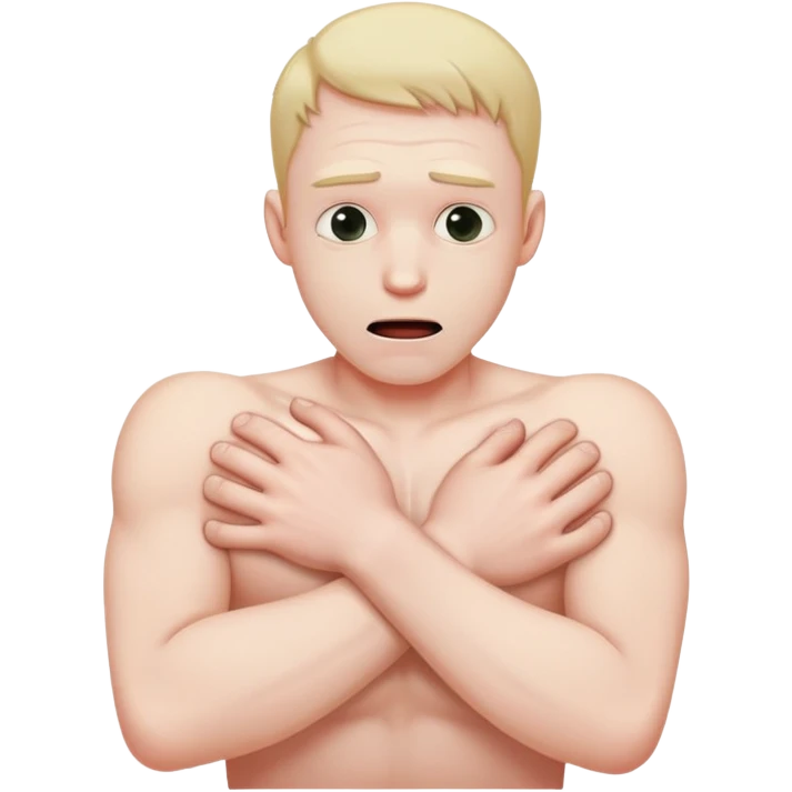 Man strangling himself with arms across his chest emoji