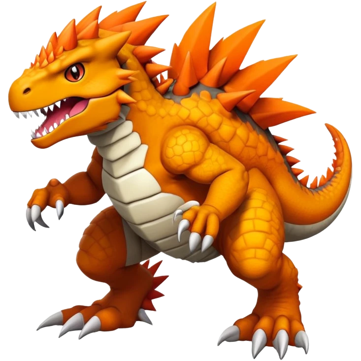 Black Agumon-Tyrunt-Tyrantrum-Fakémon-creature-hybrid with orange belly (full body) emoji