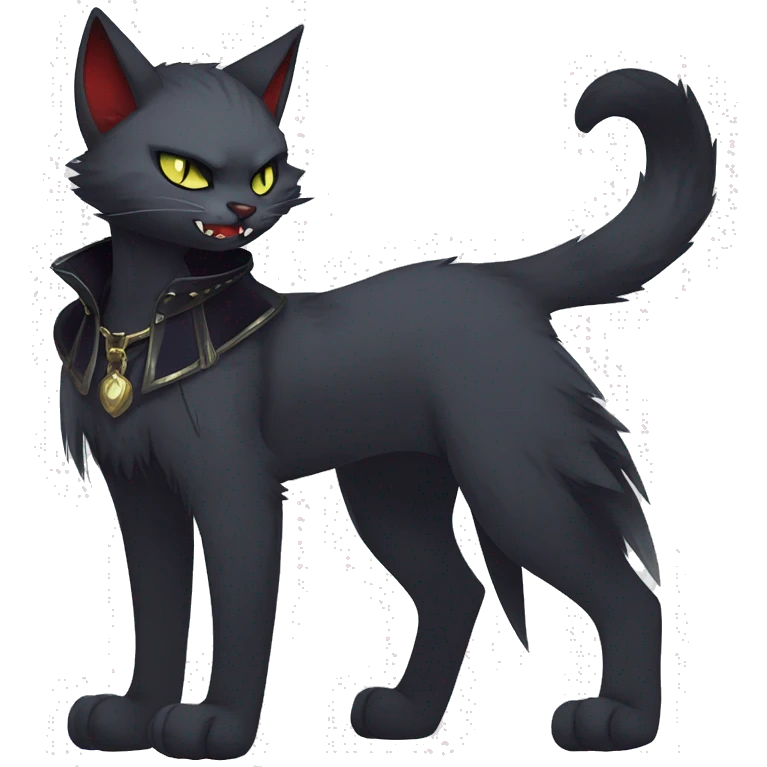 cool edgy anthro fantasy dark-shadow-themed animal vampiric cat hybrid Fakemon  with a collar full body emoji