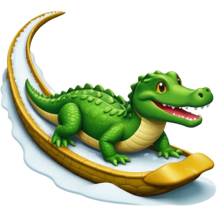 alligator sliding down snowy hill ios style emohi emoji