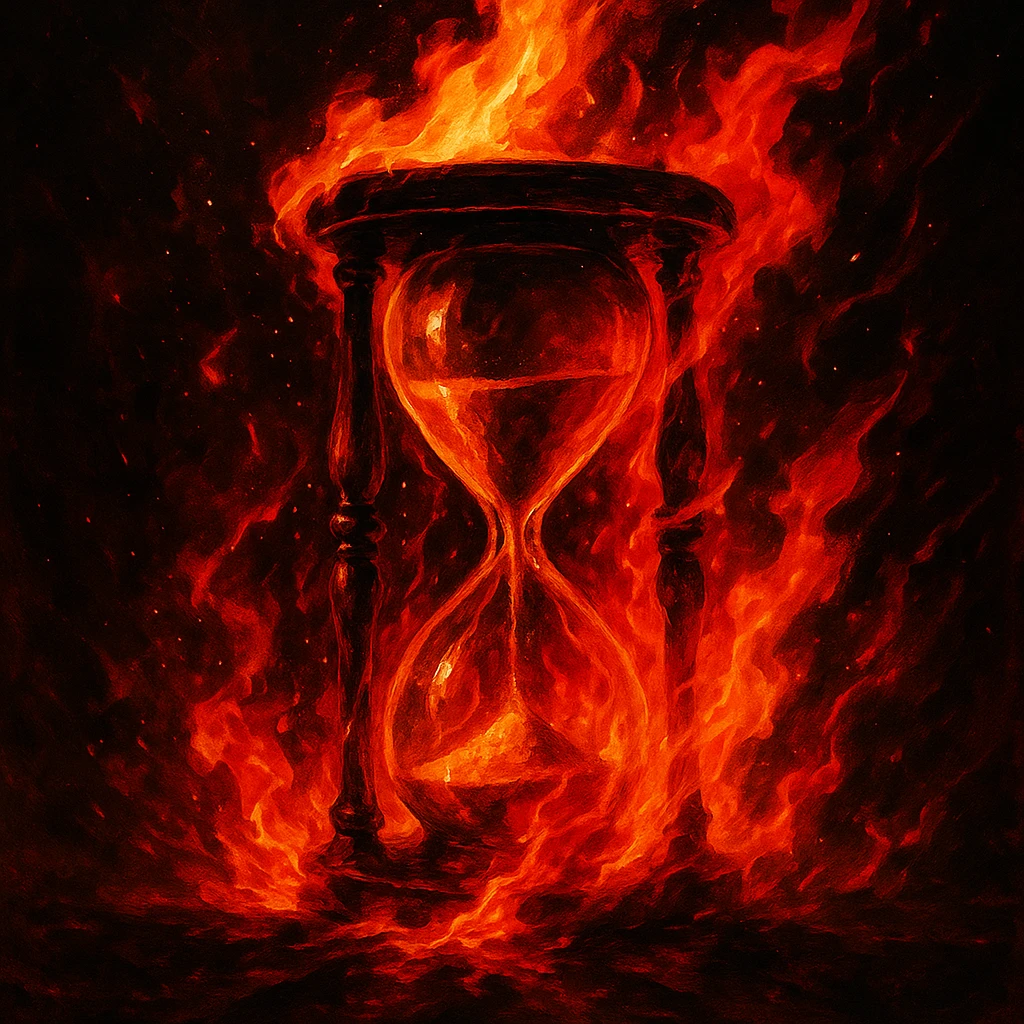 hourglass on fire, dramatic and intense, bold colors emoji