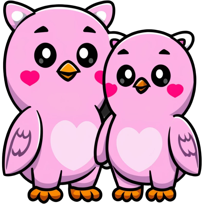 a pink owl in love with a bear, heart eyes, romantic emoji