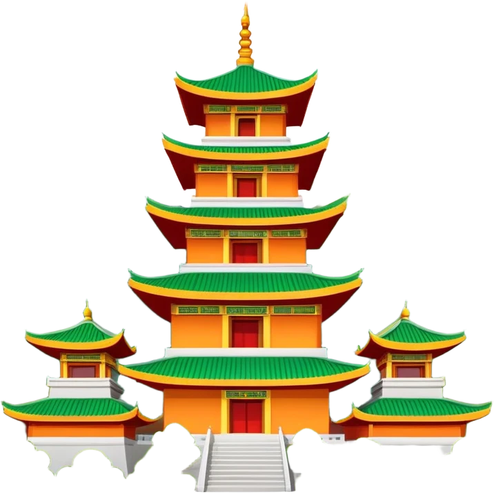 Wutai Mountain Buddhist temples, simplified emoji style with bold outlines and bright colors, cartoon style traditional Chinese temple with mountains emoji