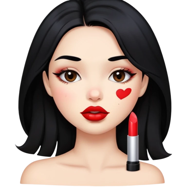 Girl with black hair who has lipstick kiss marks on her cheeks emoji