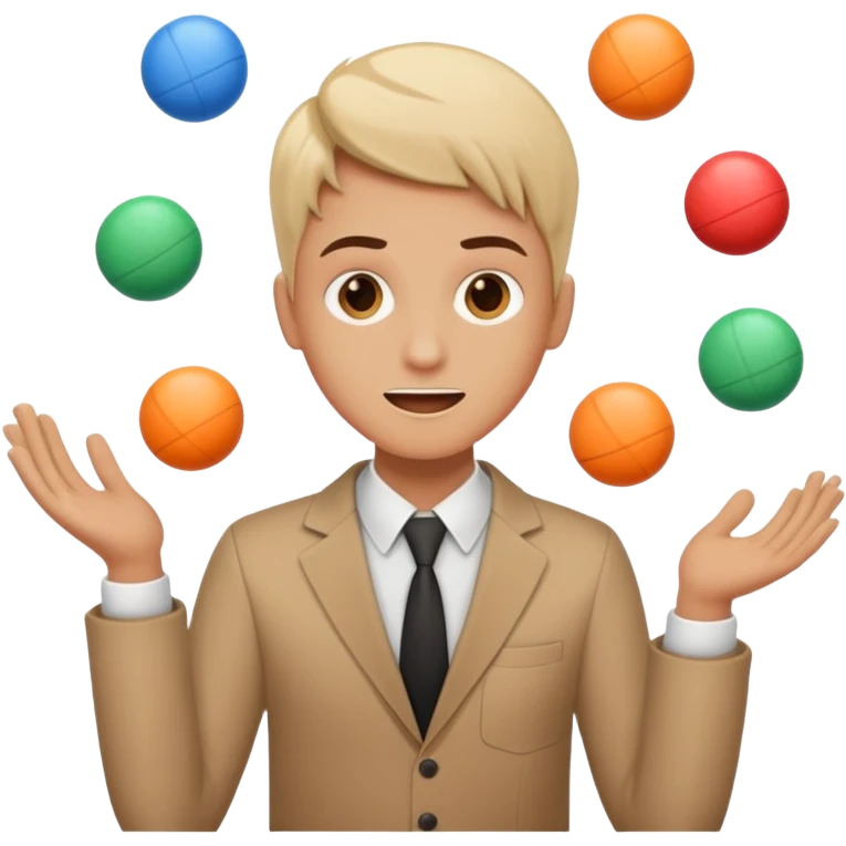 an emoji that depicts a product manager juggling work while mildly panicked and gender neutral  emoji