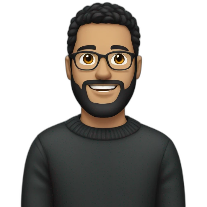 A young white man with black hair sideways backwards, trimmed beard, dark grey glasses and a black sweater emoji