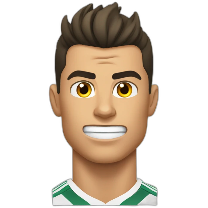 Cristiano Ronaldo, with furrowed brows and an intense gaze, gritting his teeth with determination. His expression reflects strong anger and competitive determination. emoji