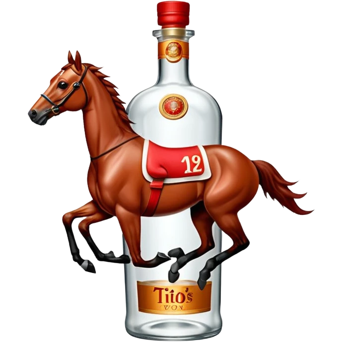 Bottle Tito’s running red roan racehorse emoji