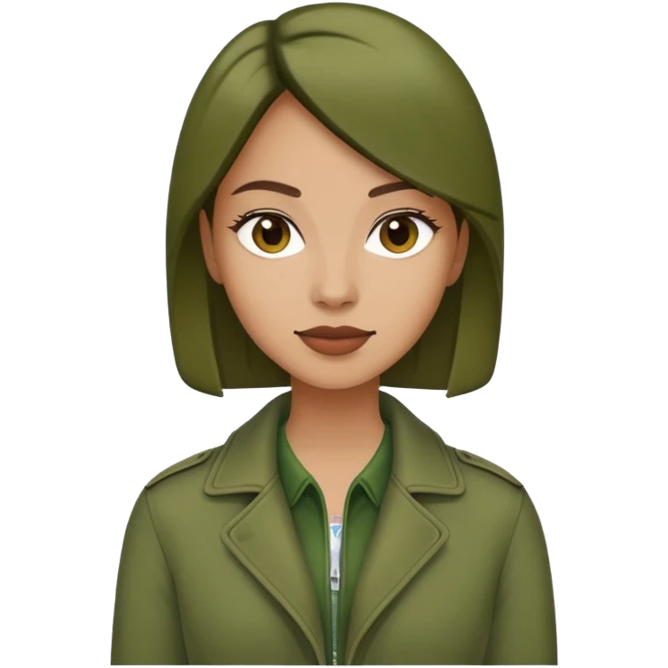 woman wearing dark olive green jacket over a lighter green top emoji