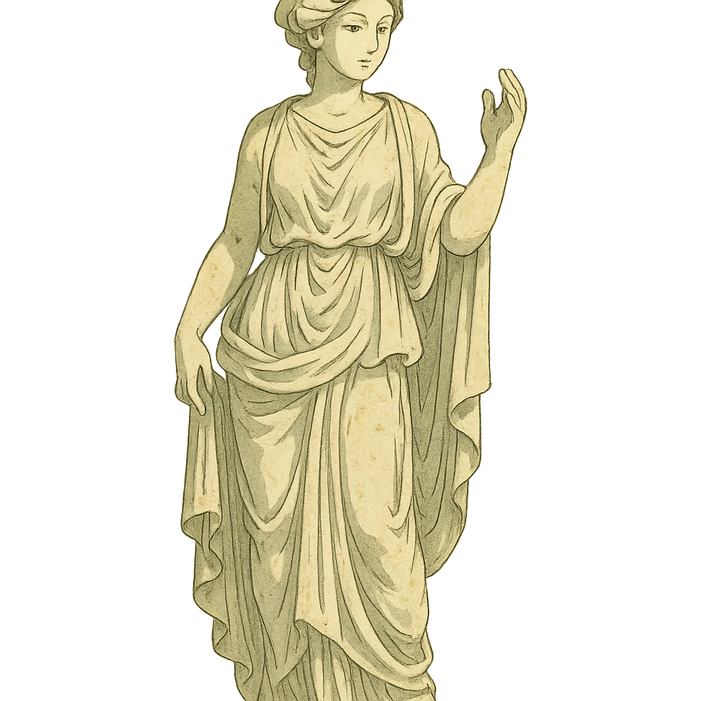 Greek goddess in flowing robes, marble statue look emoji