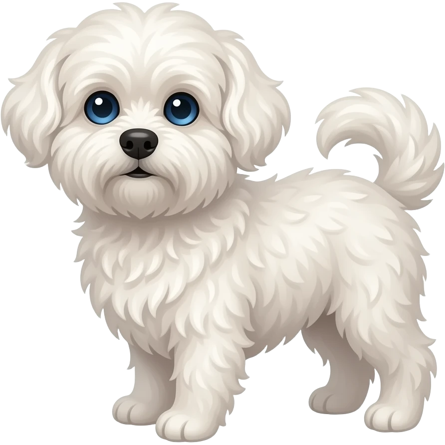 Elderly woman blue eyes very curly hair with maltese dog emoji