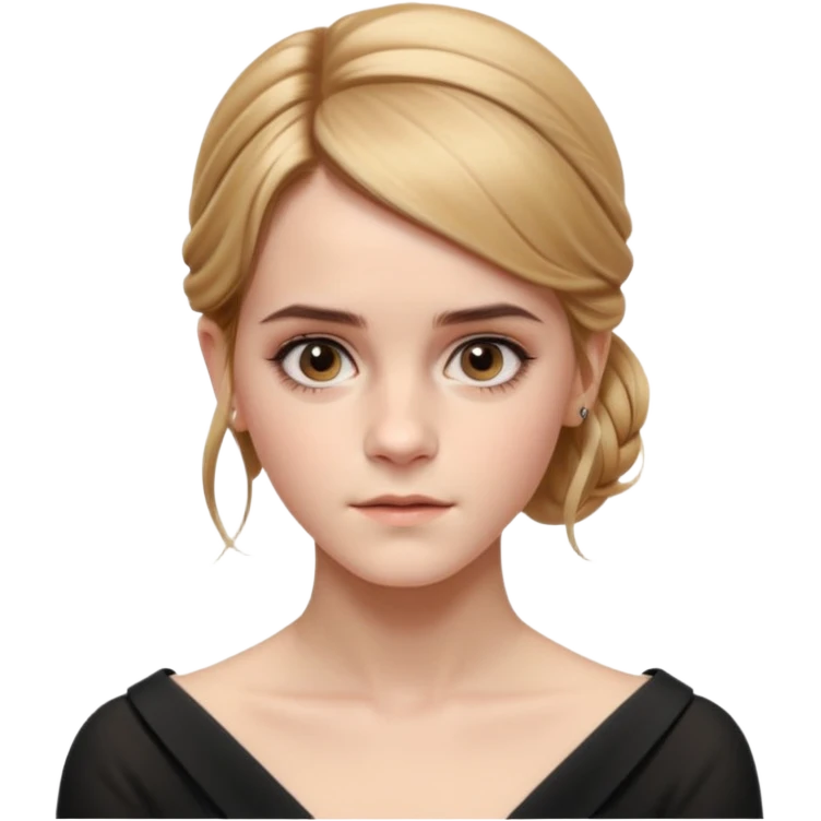 Cinematic Emma Watson Realistic Rococo Portrait, depicted with lifelike skin texture, subtle rosy undertones, and soft natural lighting that enhances the gentle contours of her face. Her intricately detailed golden blonde hair is elegantly styled in an updo, emoji