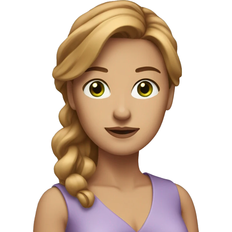 executive woman, straight golden brown hair, green eyes, lilac dress emoji