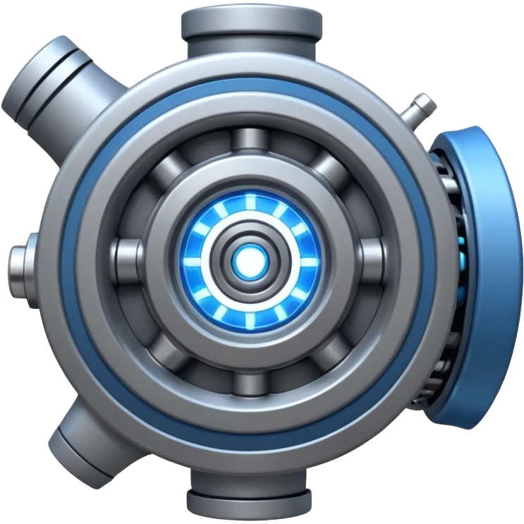 Powerful half-futuristic half-modern gray colored big engine emoji, thick industrial metal body, rotating inner parts, glowing energy core.

 emoji