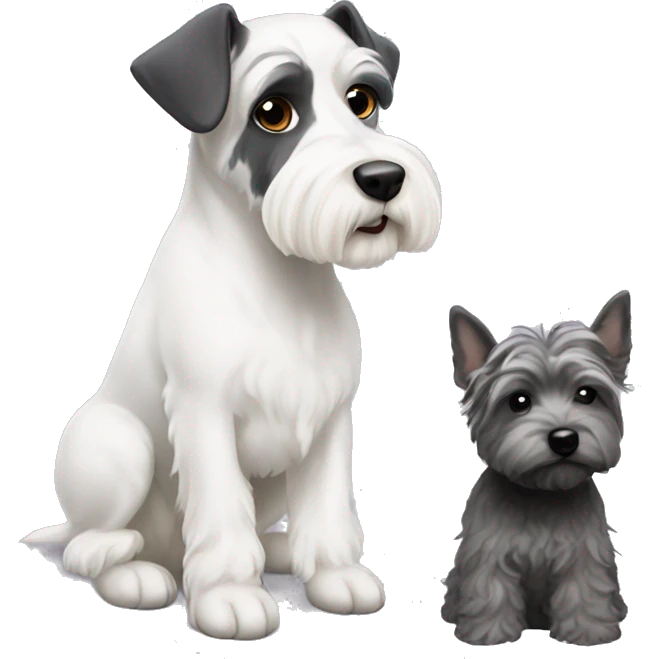 White swiss shoperd with small white schnauzer small emoji