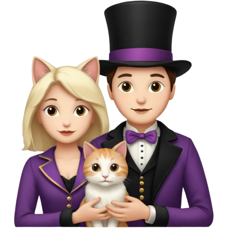 magician couple and their pet cat emoji
