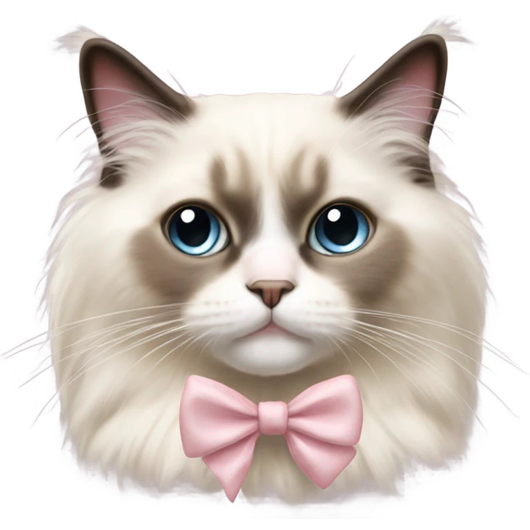Cute Realistic ragdoll cat with pale pink bow emoji