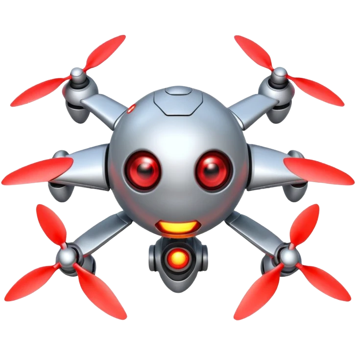 Flying robot, small propellers, glowing eyes. emoji