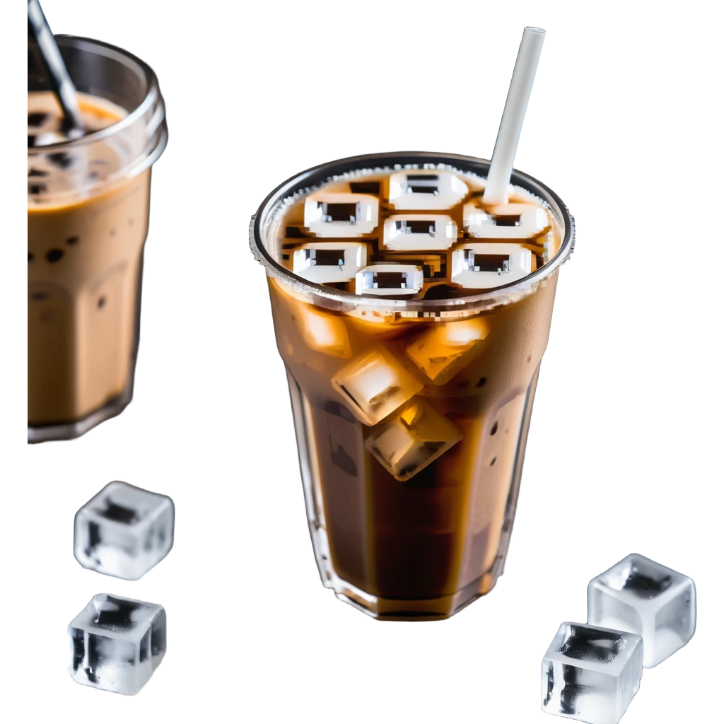 iced coffee in a clear cup with ice cubes emoji