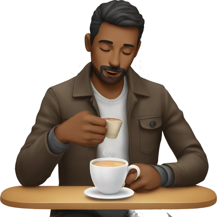 hombre tomando cafe con leche y pan emoji