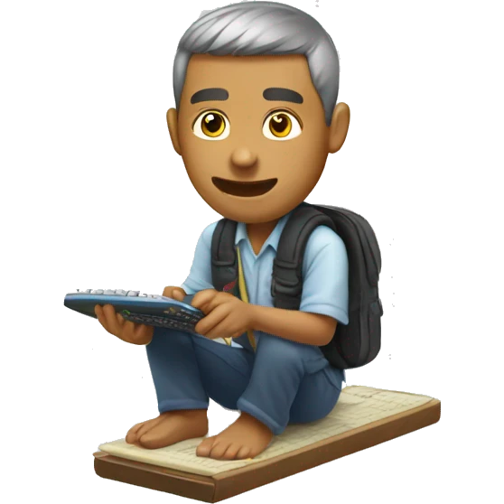 a Balinese man surfing with a calculator. emoji