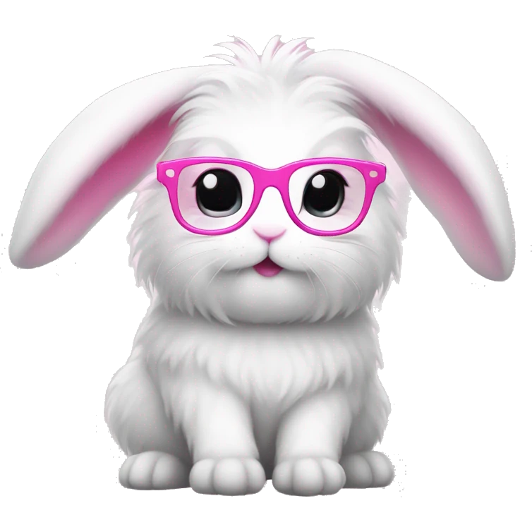 cute super fluffy white bunny with pink glasses emoji