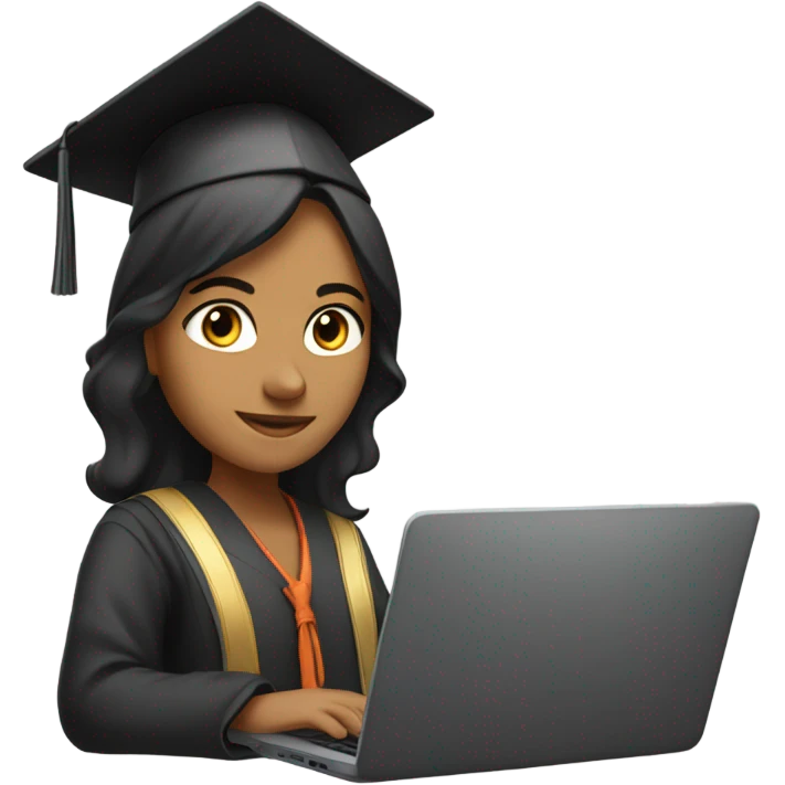 Indian girl wearing graduate hat and typing on laptop emoji