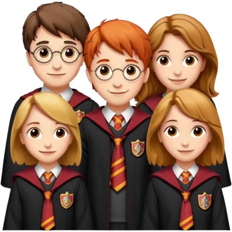 harry potter, ronald weasley and hermione granger in gryfinndor uniform emoji