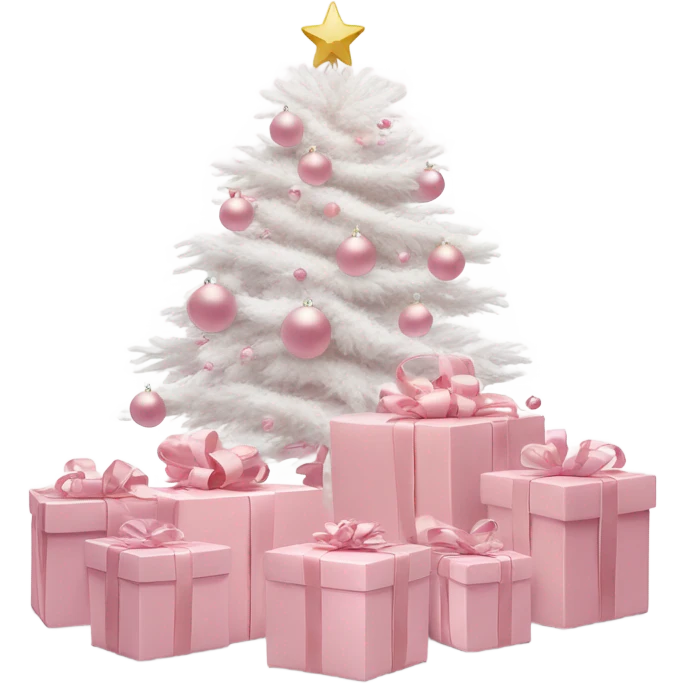 Light pink Christmas gifts under a white Christmas tree  emoji