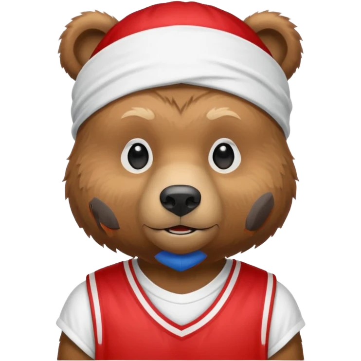 cute Russian grizzly bear wearing a white durag and a red basketball jersey emoji