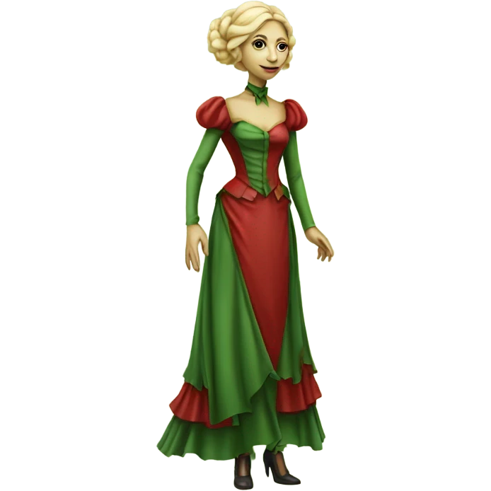 "green blonde alien woman" in red Victorian dress elegant, full body emoji