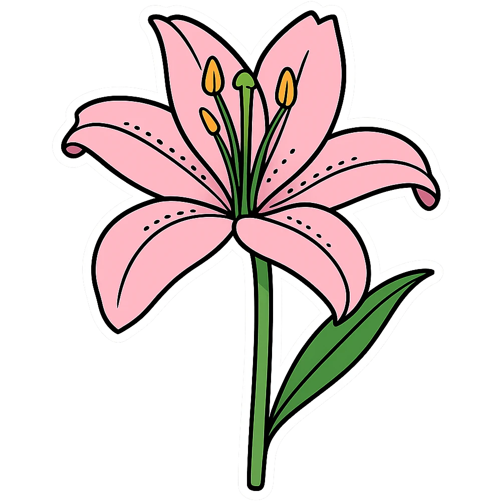 Create two versions of a lily flower: one pink and one maroon, in the style of cartoonish stickers. The style is sticker-like with no background. emoji