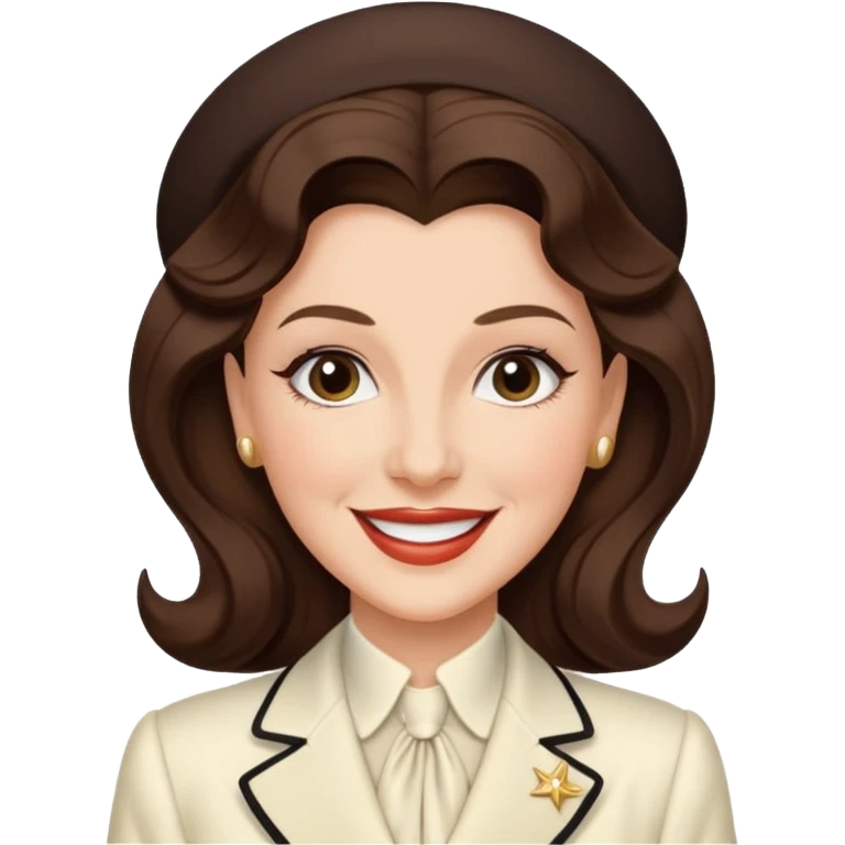 Maxene Andrews from The Andrews Sisters with long dark brown hair, ivory outfit emoji