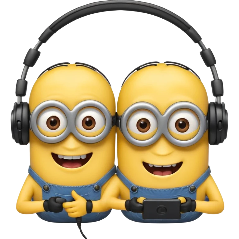 minions with headphones smiling teeth showing emoji